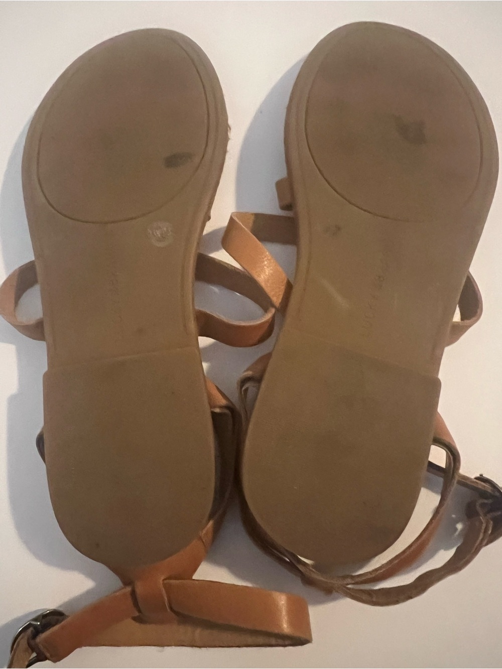 Lucky Brand Womens Tan Leather Gladiator Sandals Strappy Flat Ankle Wrap Shoes - Picture 5 of 5